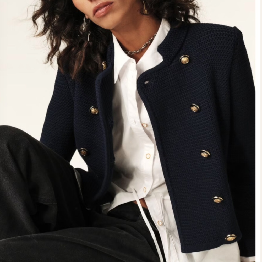 NWT Ba&sh LOUMAN Long-Sleeve Knit Cardigan - Navy - Picture 3 of 9